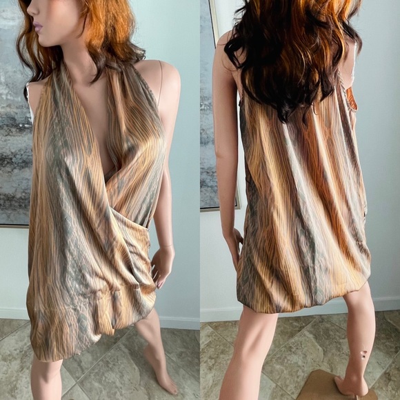 DEREK LAM For Design Nation WOODGRAIN Print Satin BUBBLE Mini DRESS Medium - Picture 5 of 16